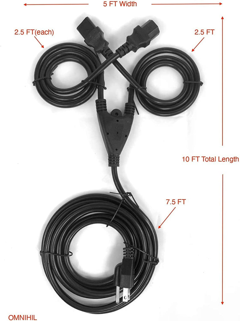 OMNIHIL 10 Total Feet AC Dual Power Cord Compatible with Numark C3USB DJ Mixer
