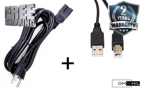 OMNIHIL High Speed 2.0 USB Data Trasfer Cable + AC Power Cord for Brother DCP Series Printers