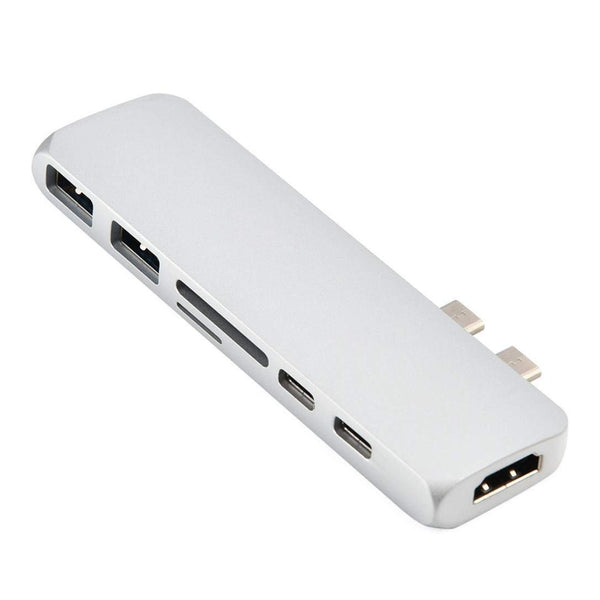 OMNIHIL (Silver) USB C Hub for MacBook Pro 2016/2017, 7 in 1 USB-C to HDMI Output, 2-Ports USB-C, SD+MicroSD Card Readers, and 2-Ports USB 3.0