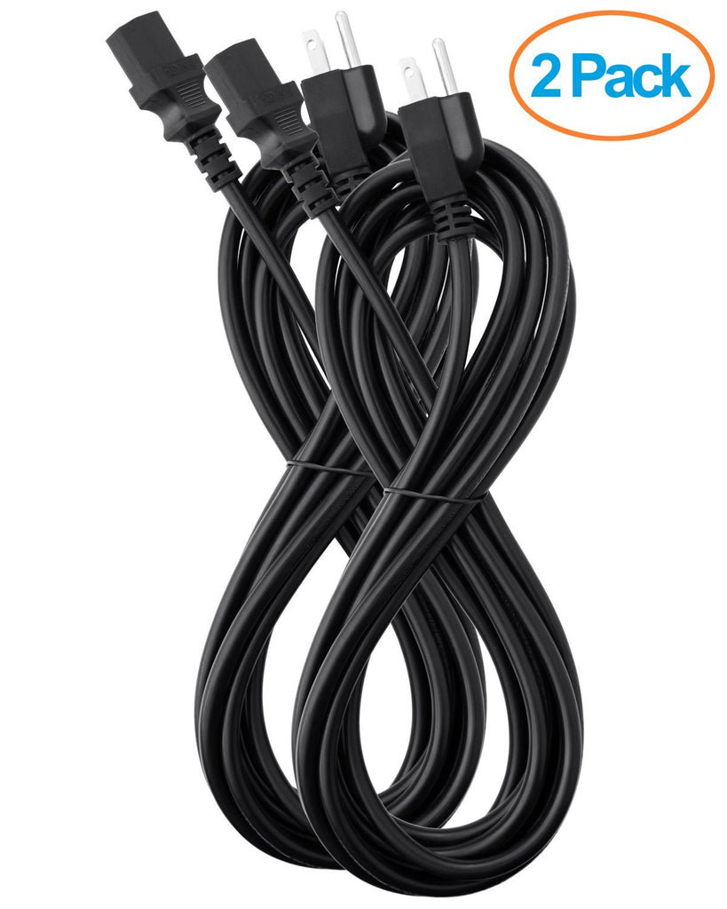 OMNIHIL 8 FT Universal 3 Prong Power Cable for TVs, Monitors, PCs, Desktops, Printers, Scanners, etc. - 2 Pack