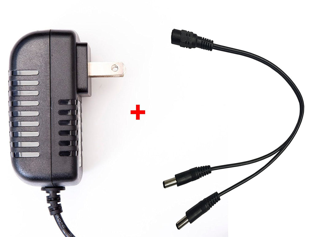 OMNIHIL 8FT 12V 0.5A - 1A 1000mA - 2000mA AC/DC Adapter with Male Splitter Cord with 5.5mm x 2.1mm Plugs CCTV for Cameras