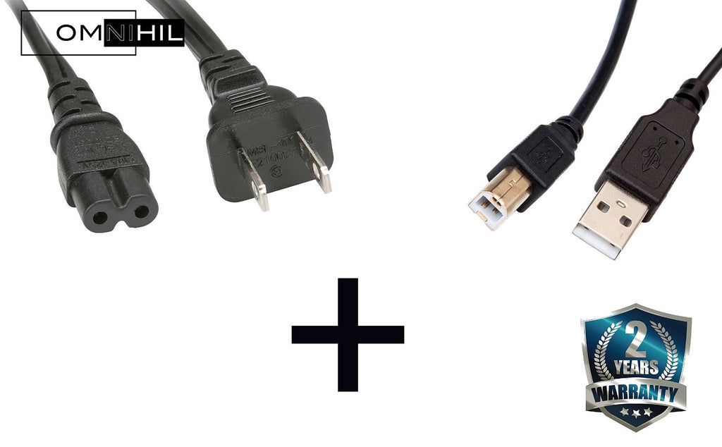 OMNIHIL AC Cord + 2.0 USB Cable for Epson Stylus All-in-One Printers