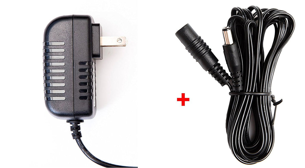 OMNIHIL 8FT 12V 1A - 2A 1000mA - 2000mA AC/DC Adapter with 10FT Extension Cord for CCTV Cameras with 5.5mm x 2.1mm Plug 23' Total Length