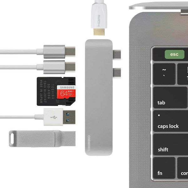 OMNIHIL (Silver) USB C Hub for MacBook Pro 2016/2017, 7 in 1 USB-C to HDMI Output, 2-Ports USB-C, SD+MicroSD Card Readers, and 2-Ports USB 3.0
