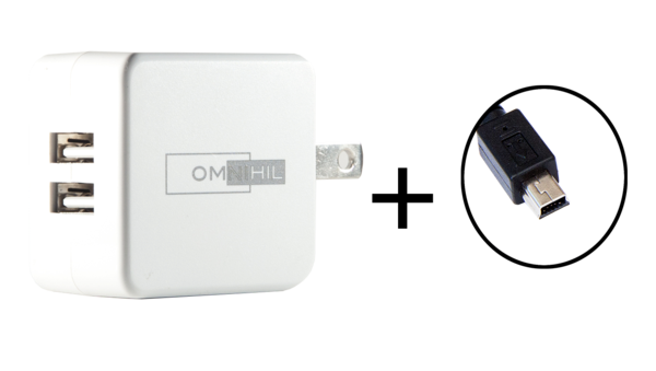 OMNIHIL 2-Port USB Charger & Mini-USB Cord for Toshiba Camileo S10 S20 S30 S40 HD Camcorder