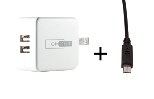 OMNIHIL Replacement 2-Port USB Charger+(30FT)MICRO-USB for BMR 12000mAh Lithium White Polymer Pocket Size Portable Power Bank EL-20173