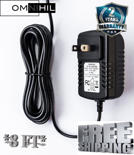 OMNIHIL (8 FT) 12V 100mA ~ 2000mA 2A Power Adapter with 5.5x2.5/2.1mm Plug Center/Tip Negative